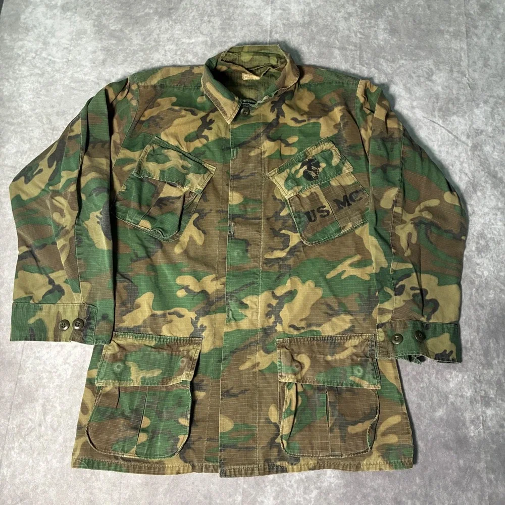 True Vintage Vietnam War era  USMC Woodland Camo Ripstop Combat Utility Jacket